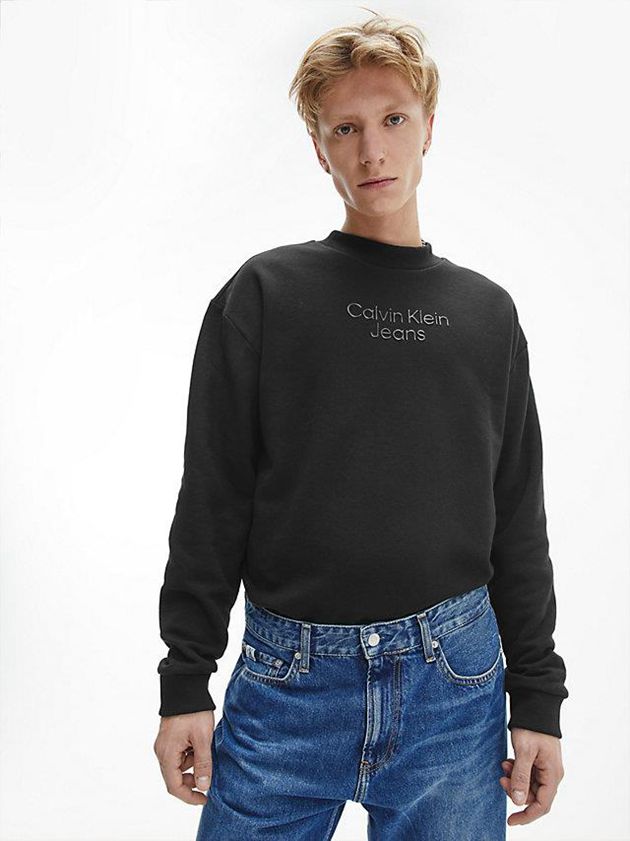 Calvin Klein USA Unisex Oversized Logo Womens Sweatshirt Black 5631892-JA